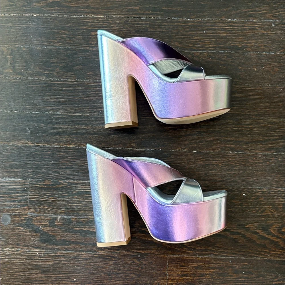 Stuart Weitzman Miami SOHIGH platform slide in Lilac metallic size 8 New - Picture 4 of 6